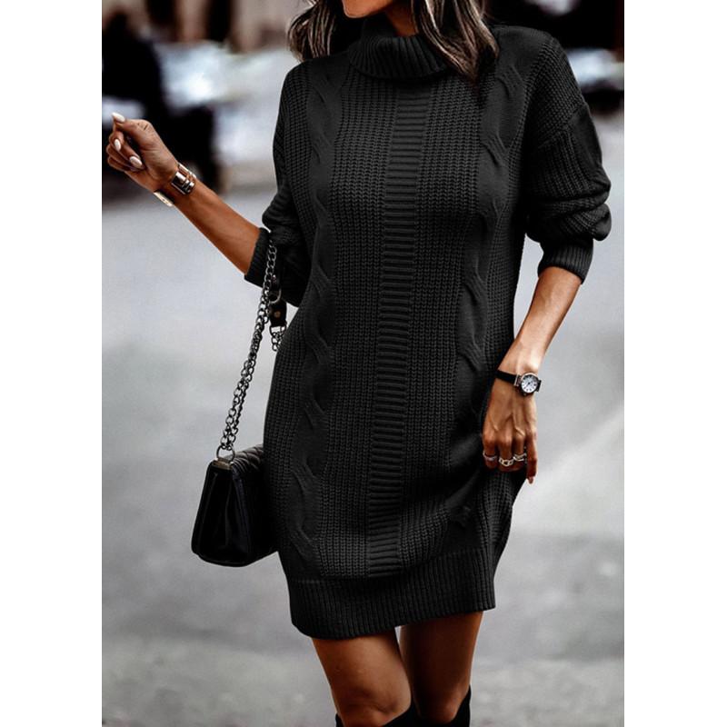 Осенне-зимний сетчатый цветной свитер с высоким воротом и длинными рукавами, женские платья L чёрный