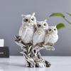 Owl Family Resin Figurines, Rustic Tree Branch Animal Statues, American Country Home Decor for Living Room TV Stand Bookshelf Bedroom, Unique