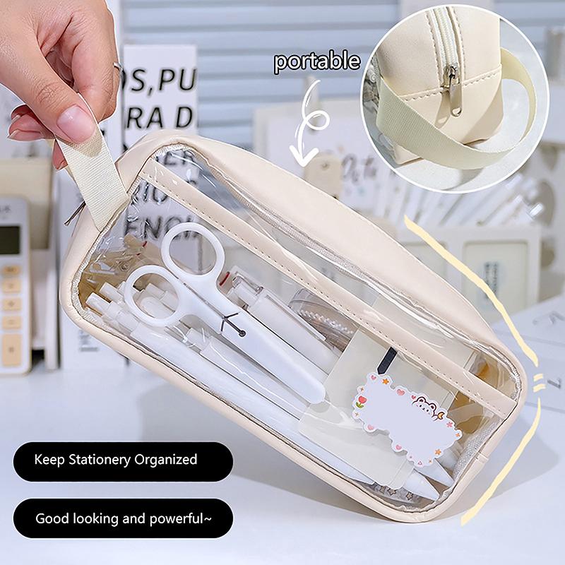 Pvc Transparent Large Capacity Pencil Bag Ins Style School Case Stationery Holder Waterproof Portable Storage Pen Case