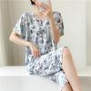 New cotton and silk pajamas women's summer thin two-piece set short-sleeved rayon cotton silk cute loose large size loungewear