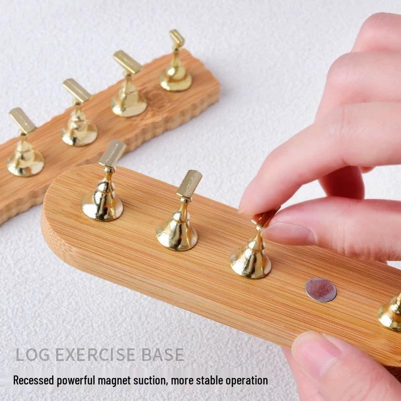 Minimalist Wooden Nail Art Practice Base & Wearable Metal Finger Holder