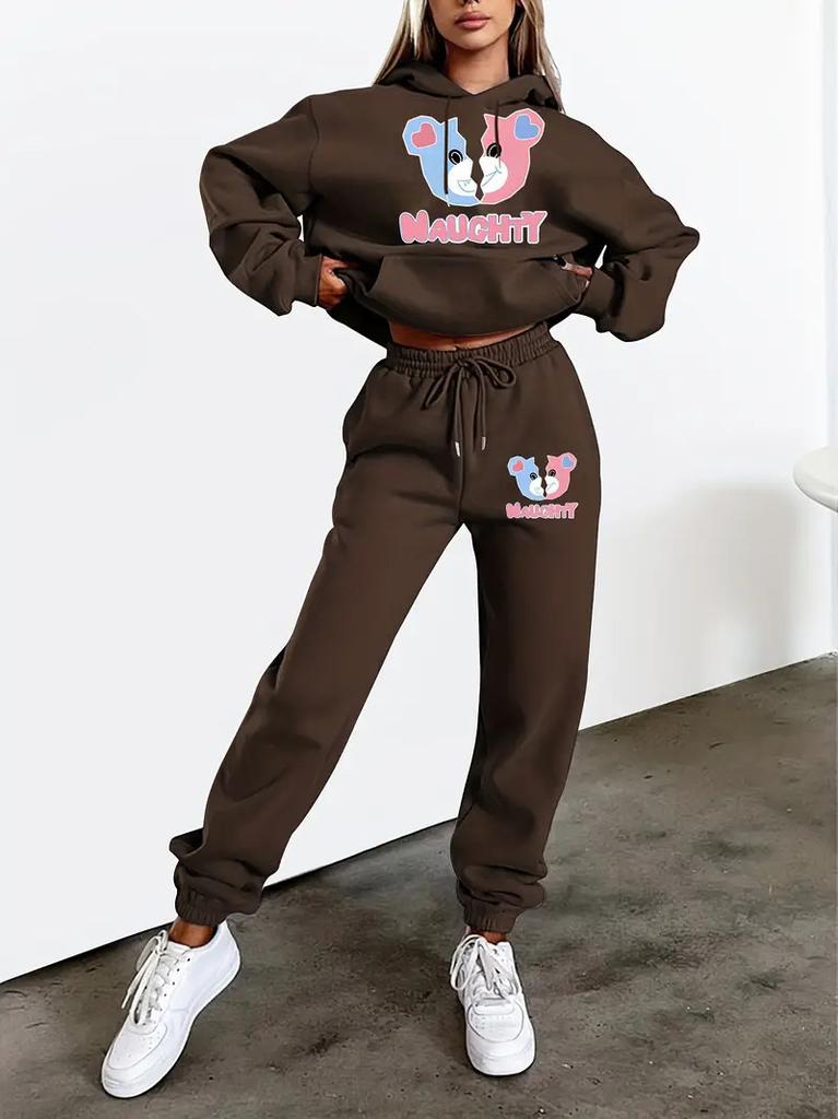 European And American Women'S Clothing Autumn And Winter Hooded Casual Sports Sweater Two-Piece Set