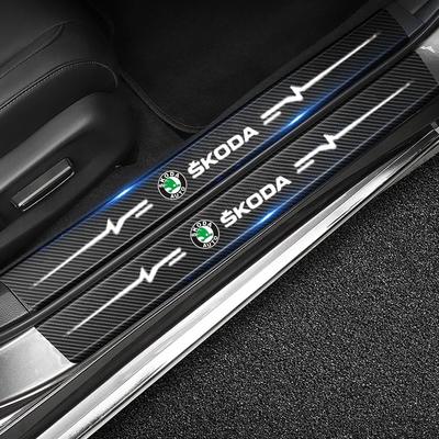 For Logo Car Door Sill Scuff Anti Scratch Protector Stickers Rapid Fabia 1 Octavia A7 Scala Yeti Kodiaq Karop Kamiq Superb