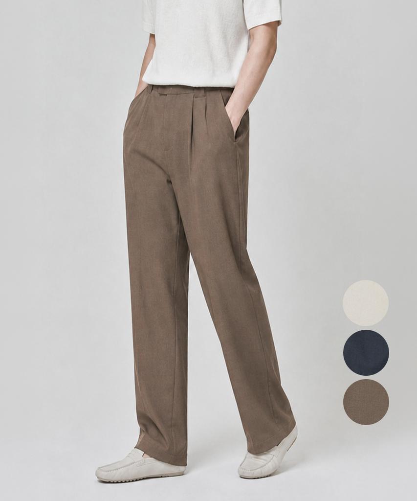 KIM YOUNG JOO GOLF Spring/Summer Linen-Like Double-Pleated Back Elastic Waist Men'S Semi-Wide Pants Kqmmsl49