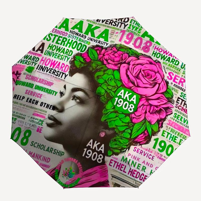 AKA Theme Automatic Umbrella, Lightweight & Portable, 8 Rib, Perfect for Outdoor Travel, Birthdays, Christmas, Gifts.
