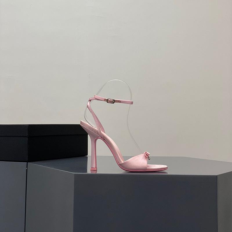 

2025 new summer bow satin high heels women s sexy rhinestone letter thin heel open toe cool slippers pink 40