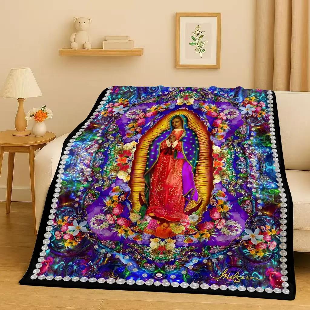 3D Jesus Virgin Mary Art Flannel Blanket,Ultra Soft Warm Plush Throw for Home Bedroom Bed Sofa Cover Office Travel Gift Kid