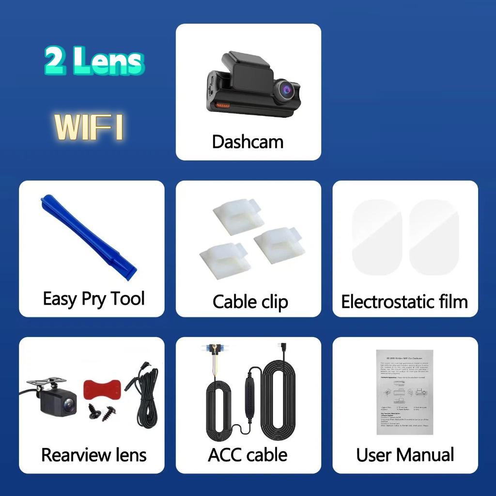 4K New Dash Cam, Dual Lens, WiFi, Car DVR, Front and Rear Recording, 4K+2.5K, Parking Monitor, G-Sensor, Loop Recording