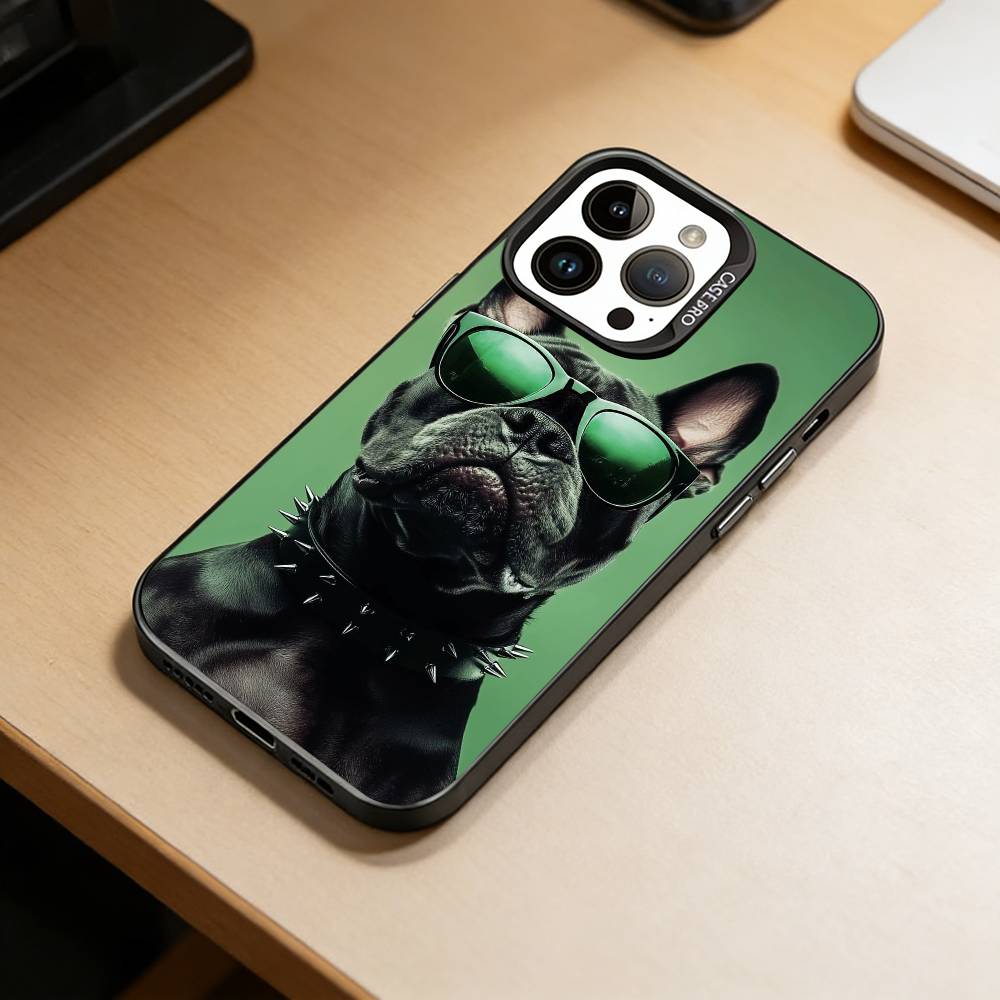 French Bulldog Dog-DG Phone Case For iPhone 17,16,15,14,13,12,11 Plus,Pro Max,XS,Colored Silver Plated Inside Cover
