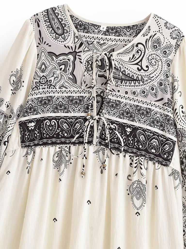 Autumn European and American Women's Clothing Positioning Printing Fringed Bohemian Loose Dress
