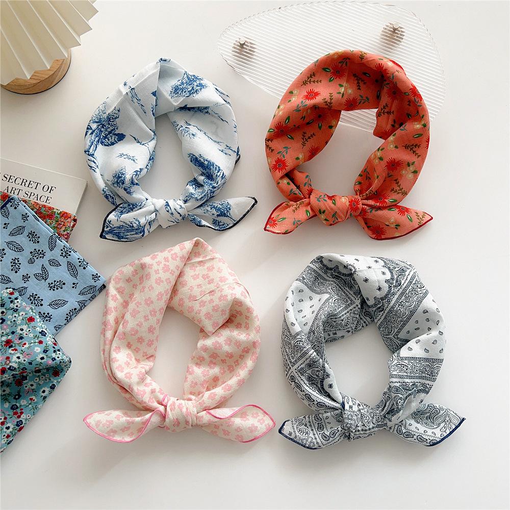 Cotton And Linen Small Square Scarf Silk Scarf Women'S Spring And Autumn New Style Artistic And Versatile Fashionable Temperament Headband Scarf