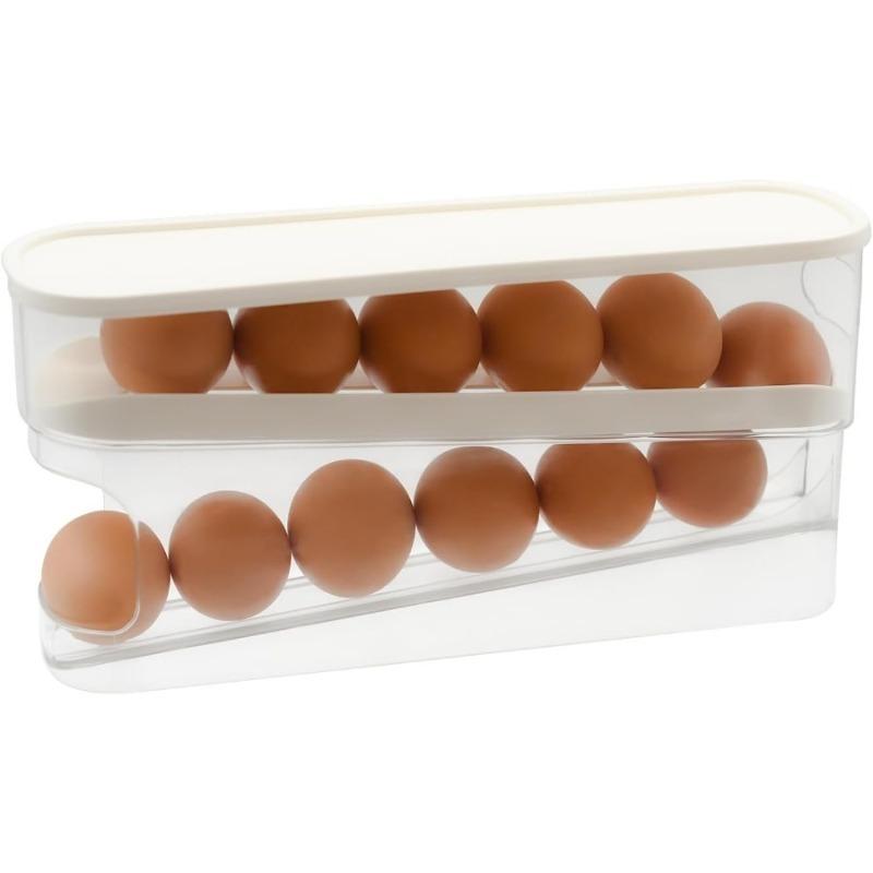 Automatic Rolling Dispenser for Refrigerator 12-Count Double Layer Rolling Egg Holder Space Saving Eggs Organizer Tray.