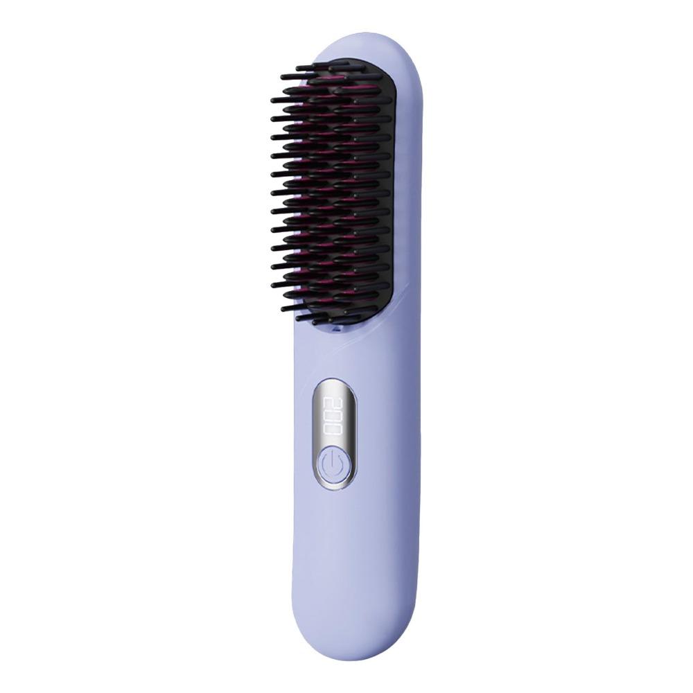 

New Wireless Hair Straightener 4 Temp Settings Rechargeable Straight Hair Comb Mini LCD Display Straightening Comb фіолетовий