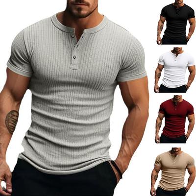 Sports Leisure Men's Short Sleeved T-shirt Combined with Solid Color American Henry Shirt Top for Men T-Shirts (men’s)