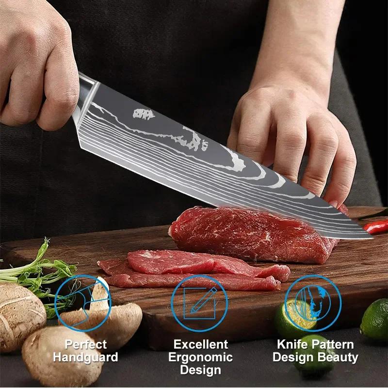 Japanese Chef Knife Set 3pcs Damascus Steel Pattern Kitchen Knives Sets Cleaver Paring Santoku Slicing Utility Knife