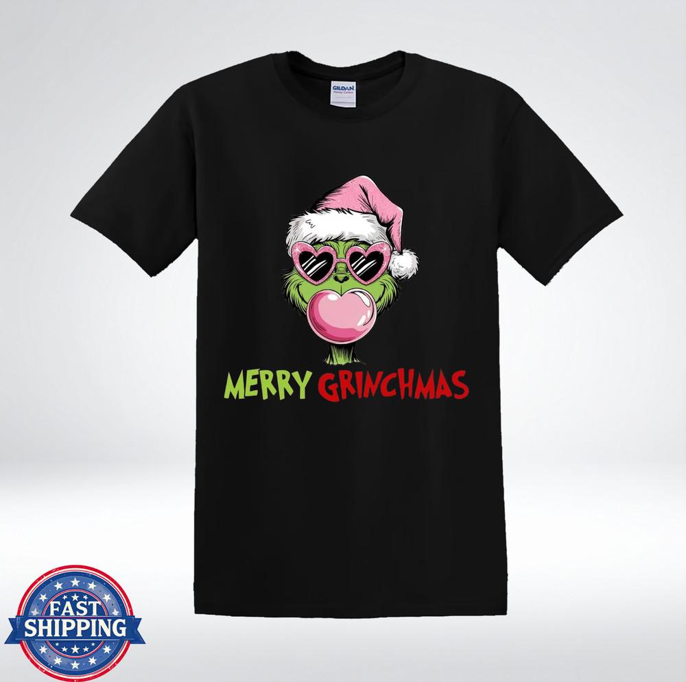 Cute Merry Grinchmas Pink Santa Bubblegum Christmas Graphic T-Shirt