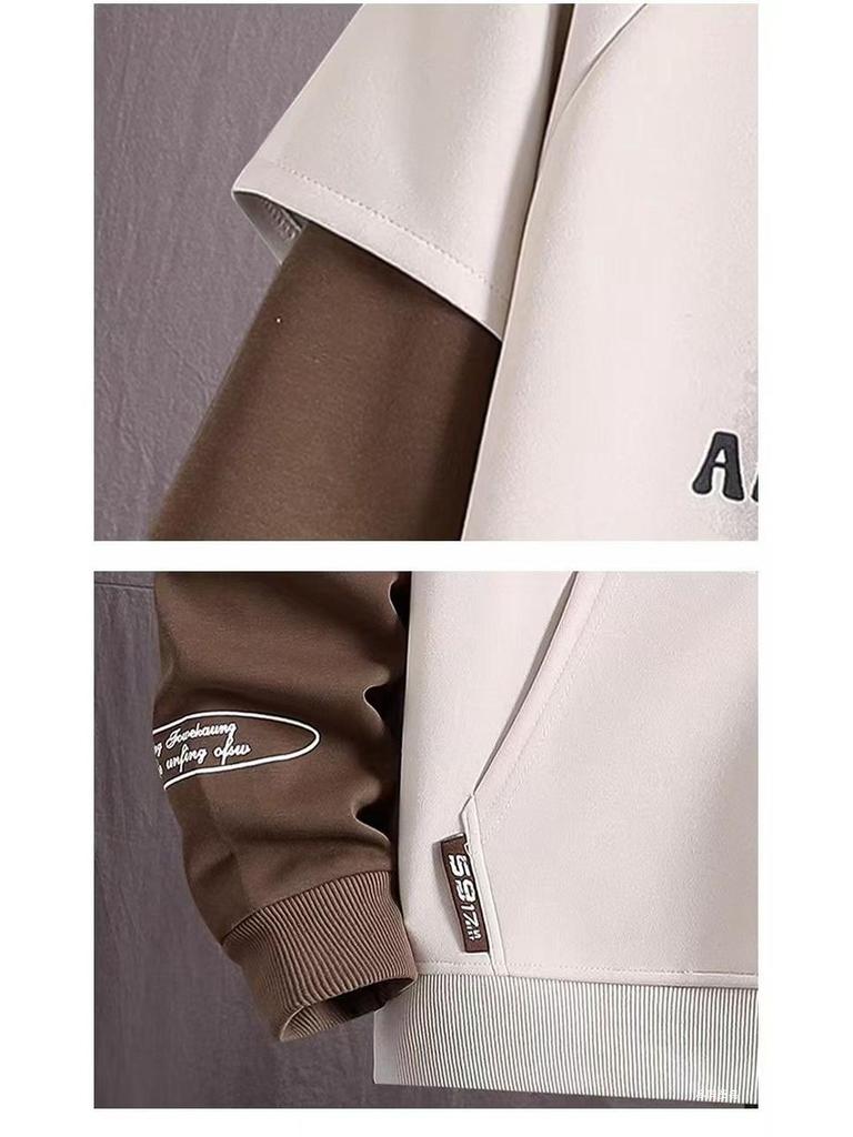 Men's Trendy Letter Print Hooded Sweatshirt - Spring & Autumn Faux Two-Piece Casual Sports Jacket