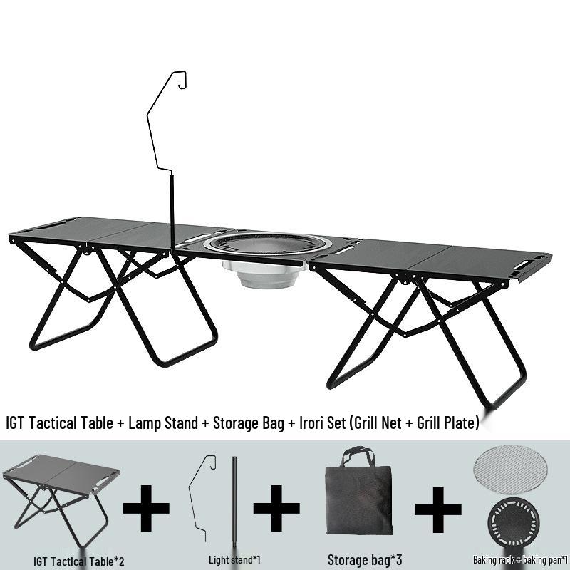 Portable Lightweight Foldable Outdoor Camping Table - Quick-Open Tactical Design, Multifunctional Carbon Steel BBQ Table.