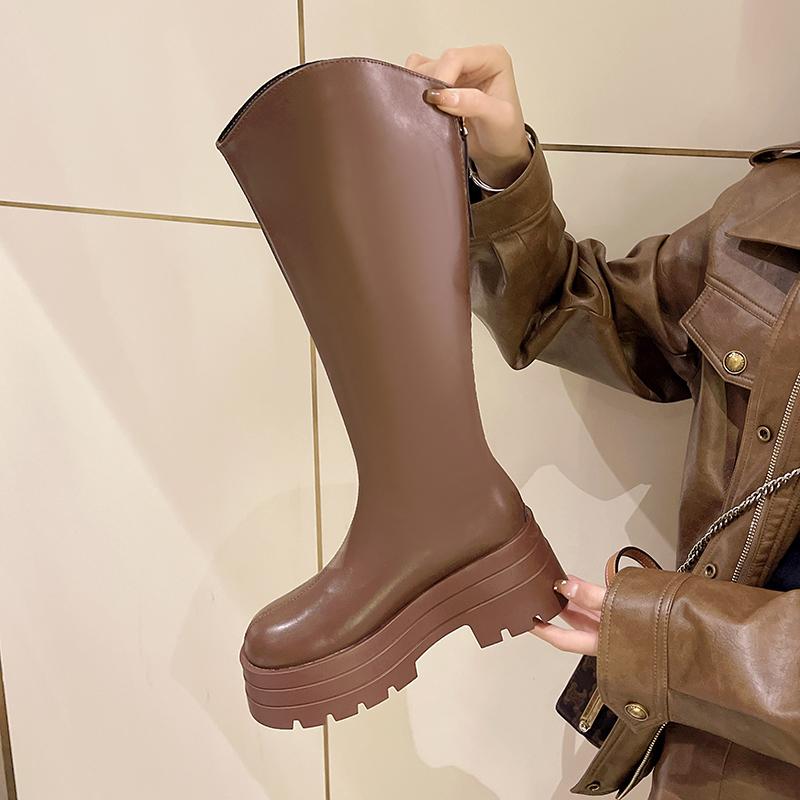 New Women Boots Zipper Thick High Heels Women Thick High Heels Autumn Winter Boots Knee High Botas