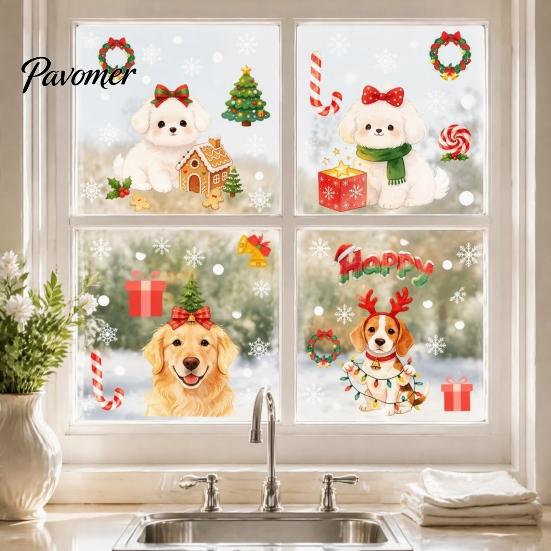 Creative Gift for Dog Lovers Cute Christmas Static Window Stickers, Waterproof PVC Holiday Decals Home Festive Glass Decorations Store Glass,