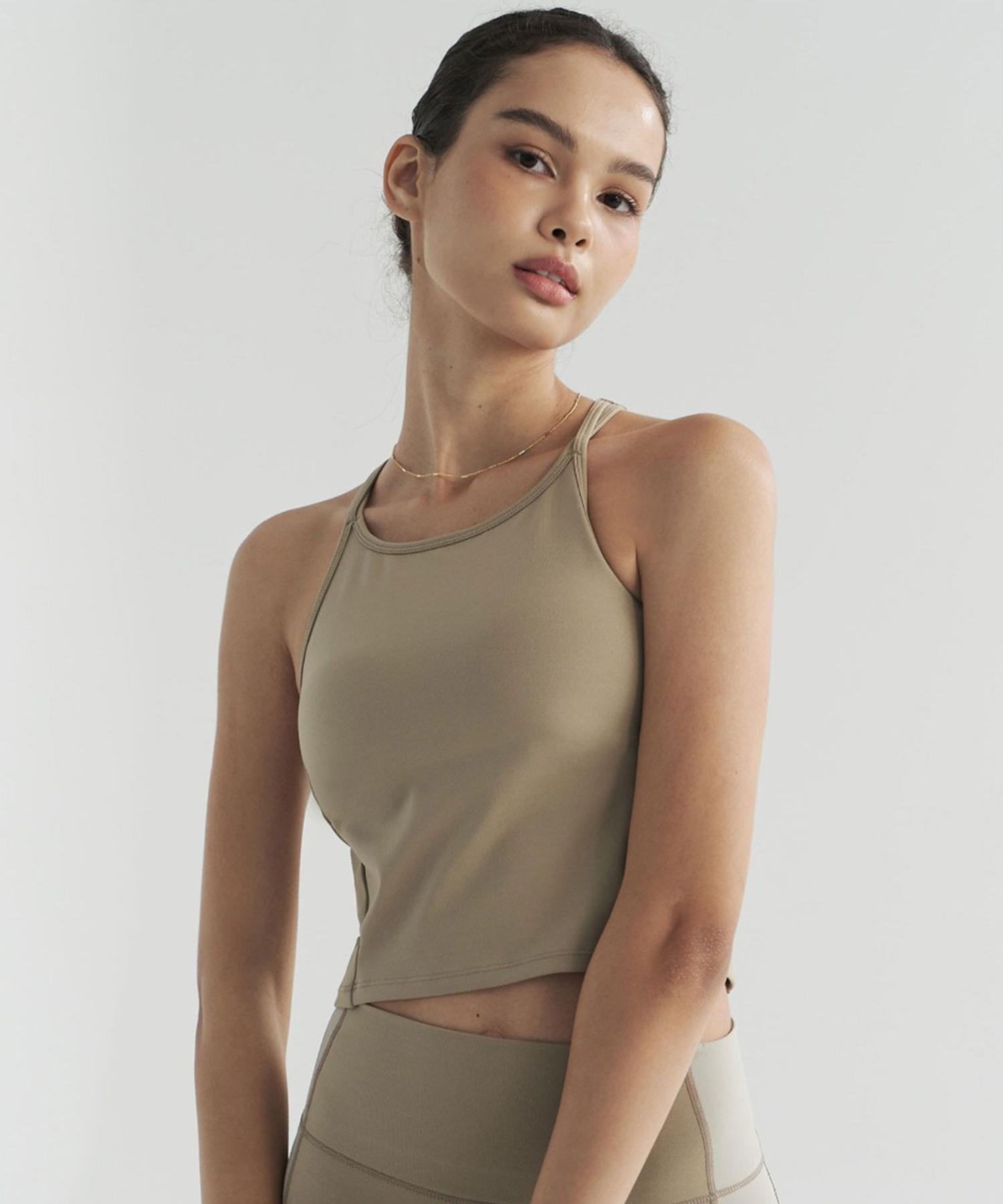Poete Leaf Sleeveless Crop Top - Khaki L