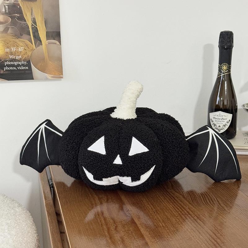 Classic Plush Pumpkin Cushion With Embroidered Design For Halloween Decor And Lounge Use