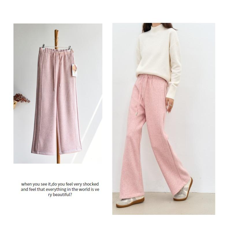 

[Wool silk pants] Dongxin extra thick wool silk piled thickened women s clothing warm casual wide-leg trousers Xxl（ 65-72.5kg ） рожевий