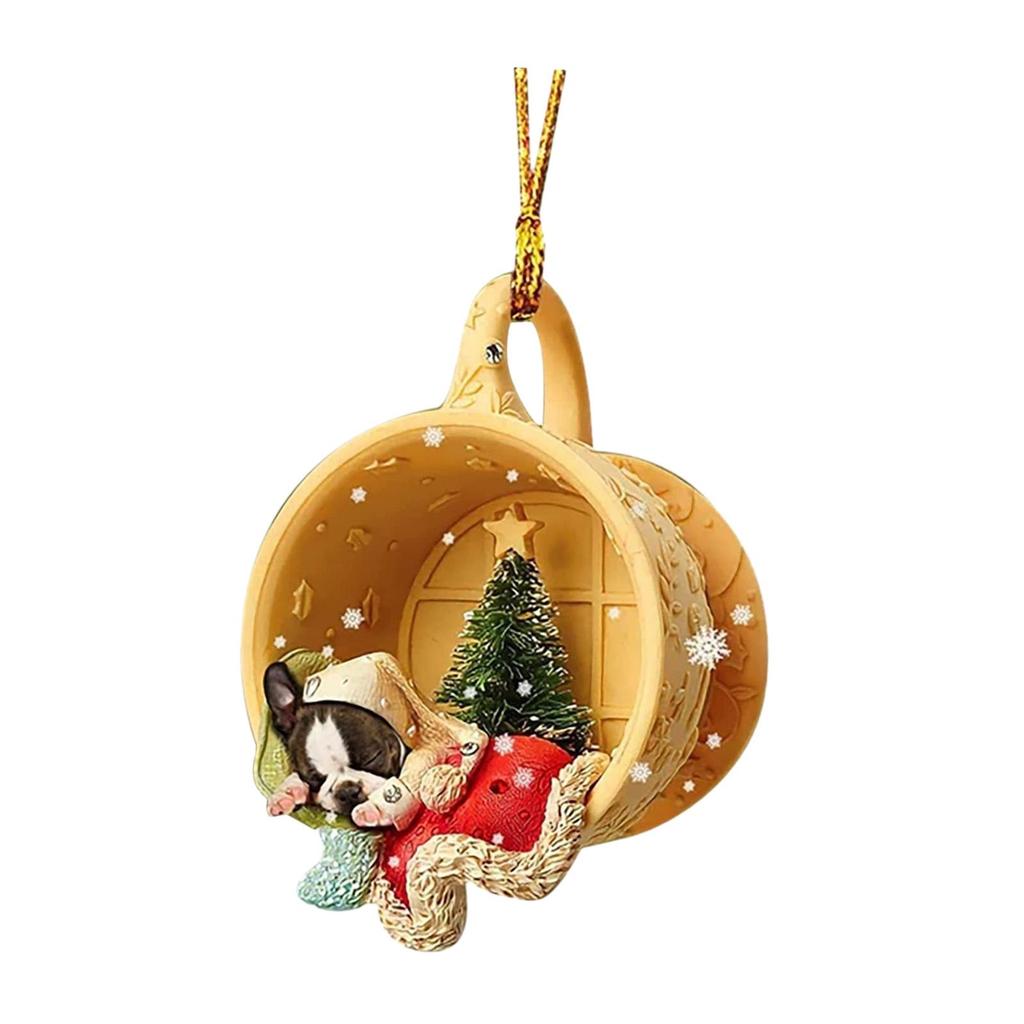 Christmas Dog Pendant Ornament Xmas Holiday Decor with Hats Car Interior Hanging Ornament for Christmas Bag Party Decorations