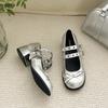 Fashion French Vintage Block Heel Mary Jane High Heels 2025 New Spring and Autumn Shallow Bow with Skirt Small Leather Shoes