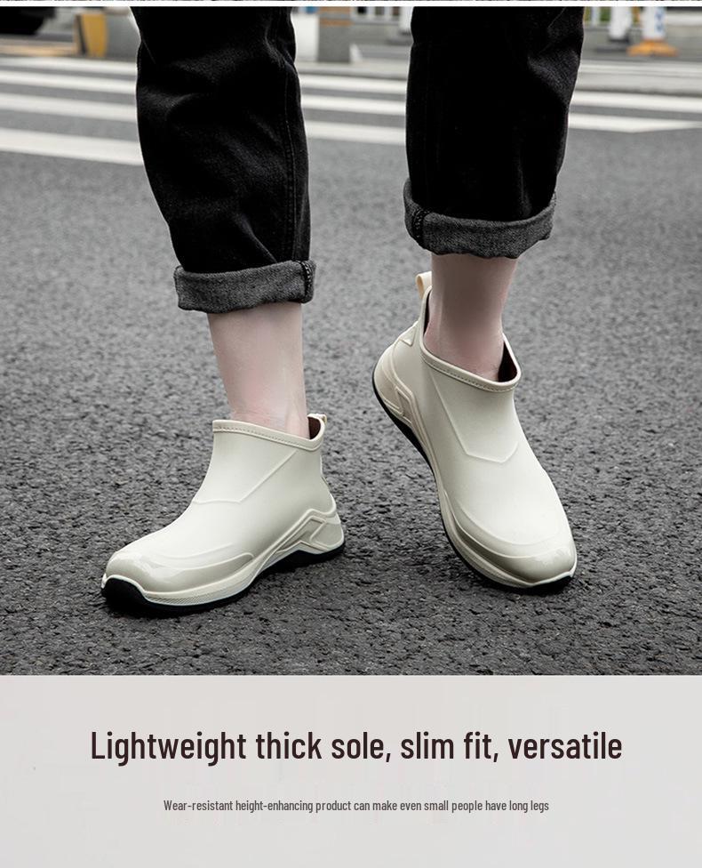 Men's Waterproof Non-slip Ankle Rain Boots with Cotton-padding, Solid Color for Kitchen & Car Wash Use