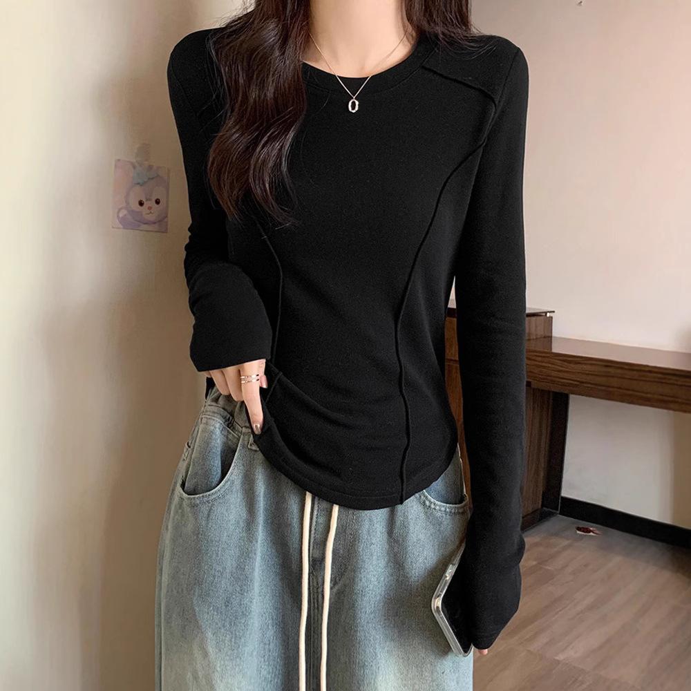 Long-sleeved German Velvet Base Shirt for Women In Autumn and Winter New Style Short Student Top Slim and Fashionable Wool T-shirt