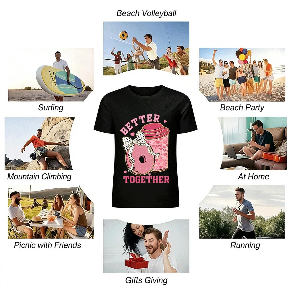 Sweet Heart Coffee Donut Better Together Graphic Casual Top Pure cotton T-shirt