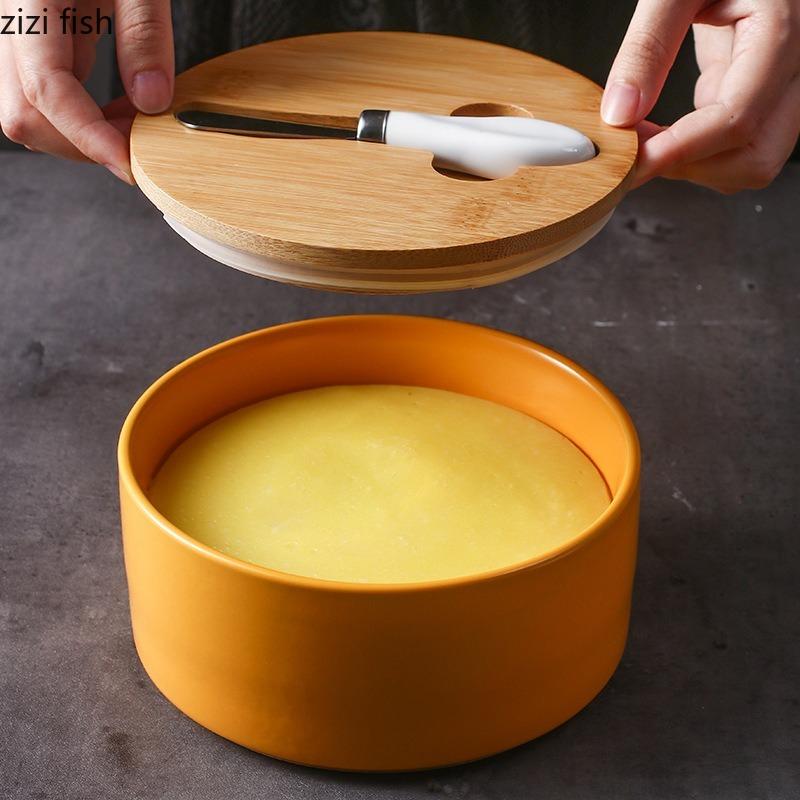Ceramiczne maselniczki z pokrywką Okrągłe maselniczki Szczelne pojemniki na ser Talerz na ser Talerz na owoce Miska na sałatkę Talerz deserowy Taca na przekąski