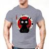 Summer Round Neck 3D Japanese Black Anime Cat Pattern Print Top Fashionable Casual Short Sleeved Men's T-shirts