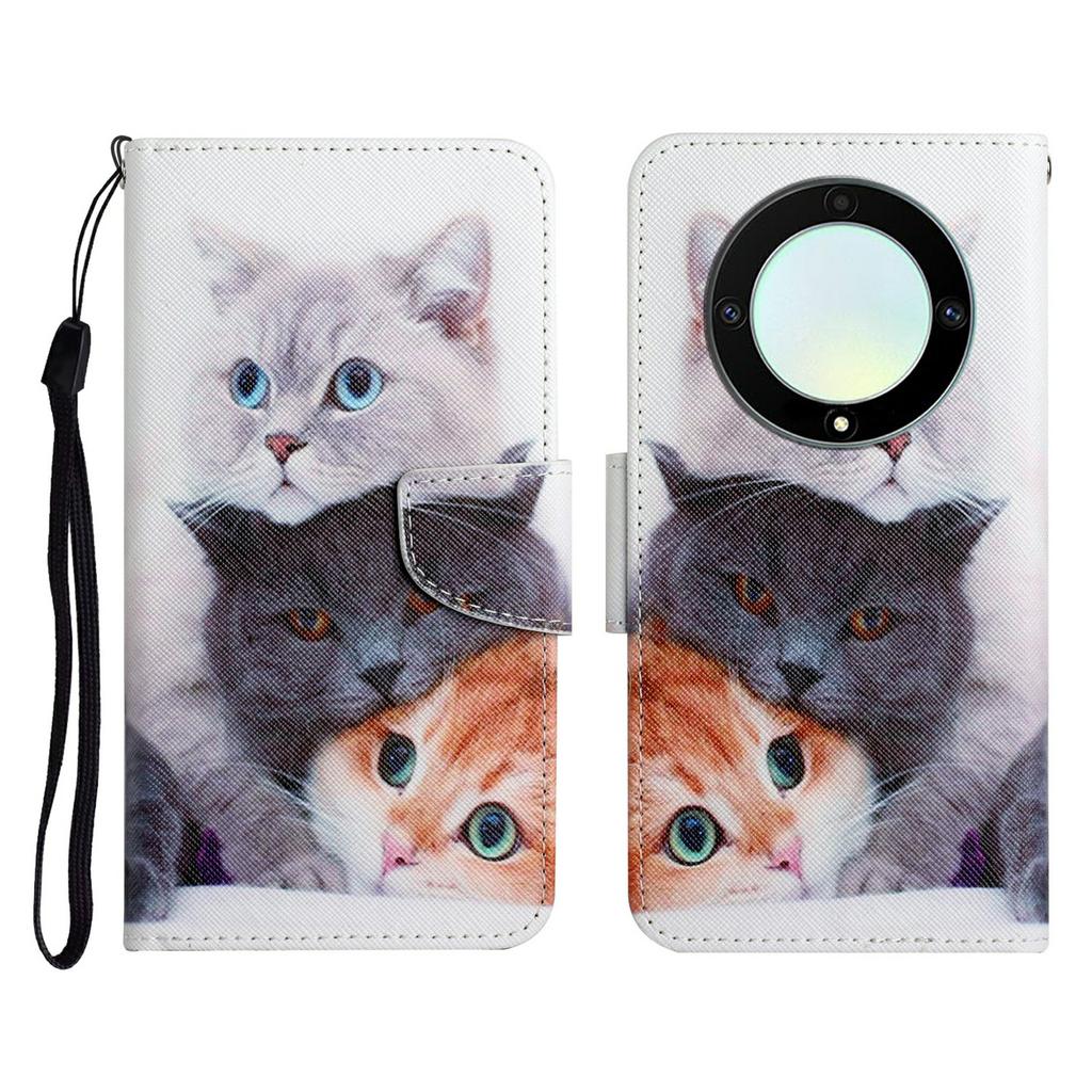 Für Honor Magic5 Lite 5G/X9a 5G Hülle Musterdruck Schutzhülle aus Leder mit Handschlaufe