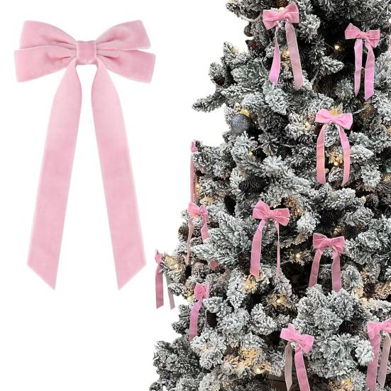 2 szt. Aksamitne kokardy świąteczne Dekoracja 5" x 10" Kokardy z vintage wstążki Ozdoba na choinkę na drzewko Domowe przyjęcie Wieniec Dekoracja świąteczna