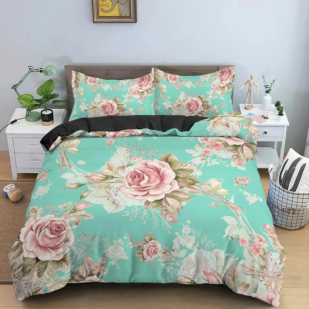 Flowers Duvet Cover Set Floral Pattern Comforter Cover Bedding Set Personality Quilt Cover With Pillowcase Queen King Bedclothes