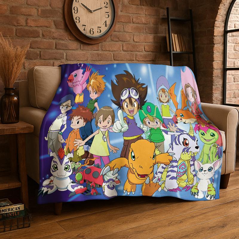 Digimon Adventure Angewomon Agumon Cartoon Flannel Blanket Soft Warm Throw Blanket for Bedroom Living Room Bed Travel Picnic 75x90cm