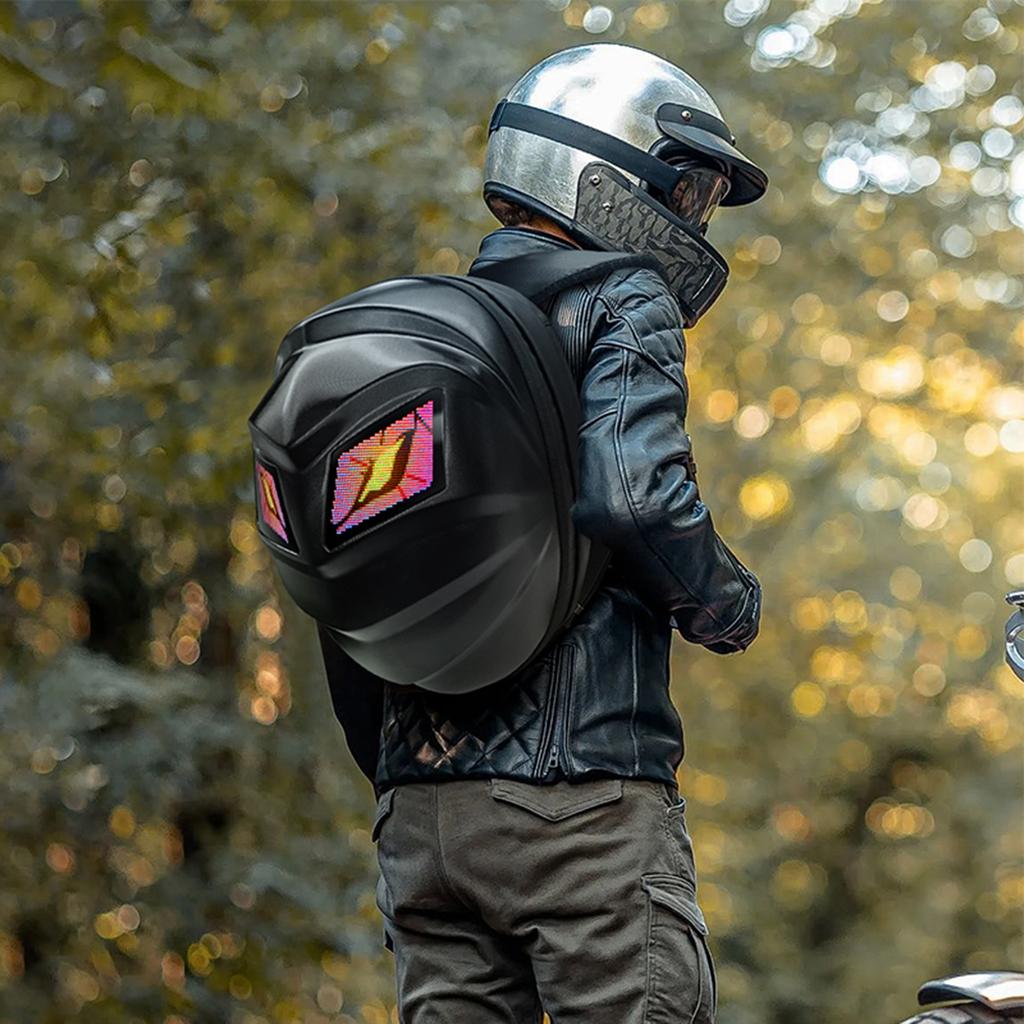 Motorcycle LED Helmet Backpack with Smart DIY Display High Brightness Night Security Expandable USB Powered Rainproof