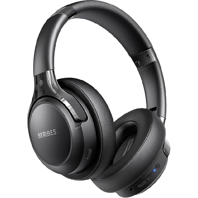 BERIBES Bluetooth Headphones Over Ear, 65H Playtime and 6 EQ Music Modes Wireless Headphones with Microphone, HiFi Stereo Foldable Lightweight