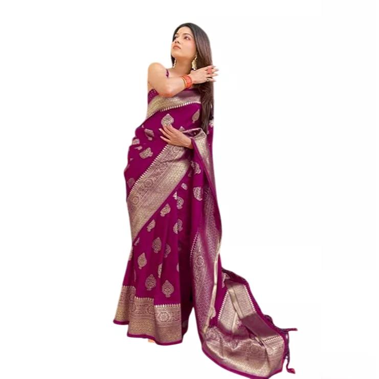 Шелковое сари Канджеварам, Kanjivaram Silk Saree For Wedding (Wine), C J Enterprise