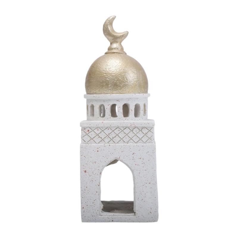 Gold and White Mosque Tower Model with Storage Box,Ramadans Eid Home Decors Decorative Ornament for Table Bookshelf