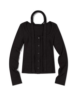 Moaa Rib Tie Cardigan (Black)