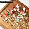100Pcs Festive Christmas Fruit Skewers With Santa, Snowflake And Tree Designs - Disposable Bamboo Skewers For Parties, Desser