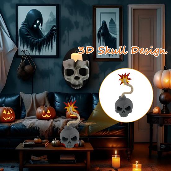 Halloween Skallebomber Figur Spøkelsesaktig 3D Falske Bomber Skalle Statue Skulptur Ornament Høytidsfest Dekorasjon