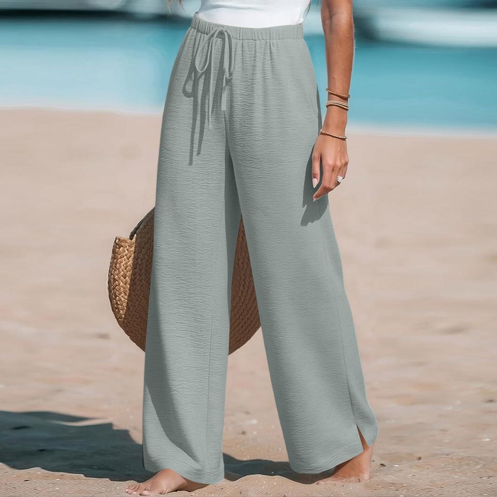 Women's Loose-fitting, -color, Straight-leg Casual Pants With Drawstring And Pockets.