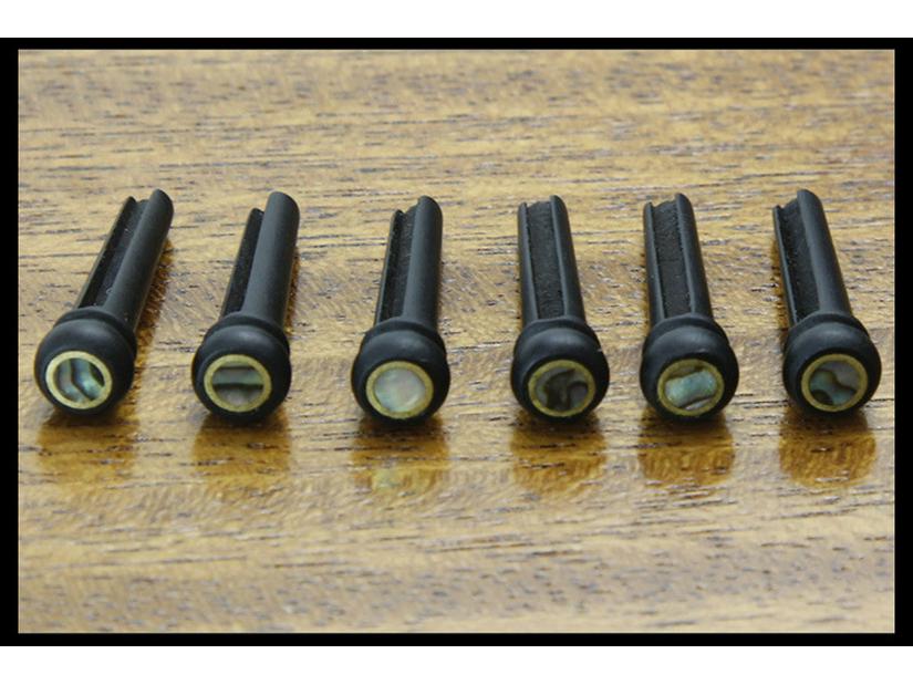 Ebony Acoustic Guitar Bridge Pins, Set of 6, Inlaid with 6.0mm Mother-of-Pearl