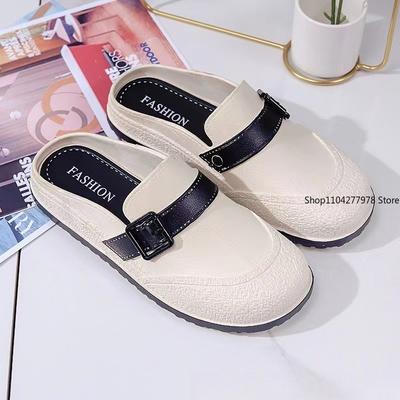 Zuecos de Gamuza de Moda para Mujer Mules de Cuero de Moda Zapatillas Cómodas con Plantilla y Hebilla Ajustable Zapatillas de Corcho Antideslizantes Mules Unisex