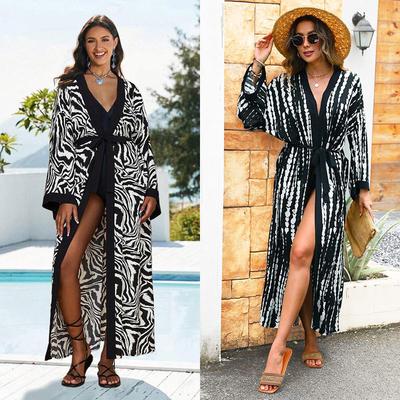 2025 European and American Cotton Printed Beach Sun Protection Cardigan - Seaside Bikini Cover-up