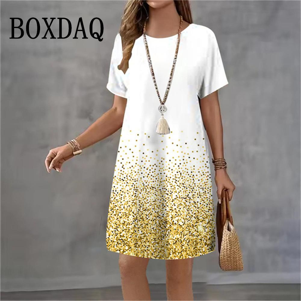 2026 New Summer Dresses Fashion Women Tie Dye Gradient 3D Printed Dress Loose Plus Size Casual Street Short Sleeve A-Line Dress